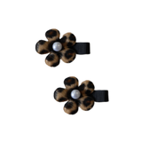 Embellished Non Slip Hair Clip - Furry Leopard Print Flower Hair Clip Baby Toddler Hair Accessories Pinkberry Kisses Pair of Hair Clips