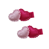 Embellished Non Slip Hair Clip - Heart Duo Pink Delight Pinkberry Kisses Baby Toddler Hair Accessories Pair Set
