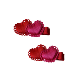 Embellished Non Slip Hair Clip - Heart Duo Pink and Red Pinkberry Kisses Baby Toddler Hair Accessories pair Set