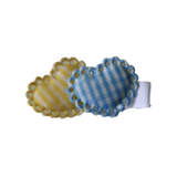 Embellished Non Slip Hair Clip - Heart Duo Yellow and Blue Gingham Pinkberry Kisses Baby Toddler Hair Accessories