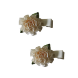 Embellished Non Slip Hair Clip - Satin Flower Baby Toddler Hair Accessories Pinkberry Kisses Cream pair of Hair Clips