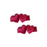 Embellished Non Slip Hair Clip - Satin Heart Duo Baby and Toddler Hair Clip Hair Accessories Pinkberry Kisses Bright Pink Pair Set