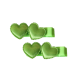 Embellished Non Slip Hair Clip - Satin Heart Duo Baby and Toddler Hair Clip Hair Accessories Pinkberry Kisses Green Pair Set