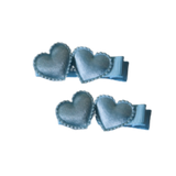 Embellished Non Slip Hair Clip - Satin Heart Duo Baby and Toddler Hair Clip Hair Accessories Pinkberry Kisses Light Blue Pair Set
