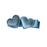 Embellished Non Slip Hair Clip - Satin Heart Duo Baby and Toddler Hair Clip Hair Accessories Pinkberry Kisses Light Blue