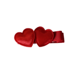 Embellished Non Slip Hair Clip - Satin Heart Duo Baby and Toddler Hair Clip Hair Accessories Pinkberry Kisses Red