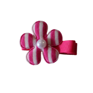 Embellished Non Slip Hair Clip - Striped Flower Hair Clip Baby Toddler Hair Accessories Pinkberry Kisses White Red Striped