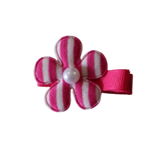 Embellished Non Slip Hair Clip - Striped Flower Hair Clip Baby Toddler Hair Accessories Pinkberry Kisses White Pink Striped