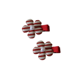 Embellished Non Slip Hair Clip - Striped Flower Hair Clip Baby Toddler Hair Accessories Pinkberry Kisses White Red Striped pair of Hair Clips
