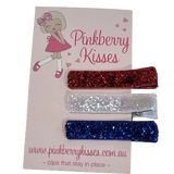 Everyday non slip hair clip Set - Baby Hair Accessories Toddler Hair Accessories Girl Hair Accessories Pinkberry Kisses Glitter Australia Day