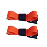 School Hair Accessories Deluxe Hair Clips Girls Hair Bow (Set of 2) Navy Blue Base & Centre Ribbon Non Slip Clip Bow Pinkberry Kisses Navy Blue Neon Orange