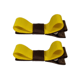 School Hair Accessories Deluxe Hair Clips Girls Hair Bow (Set of 2) Brown Base & Centre Ribbon Non Slip Clip Bow Pinkberry Kisses Brown Daffodil yellow