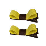 School Hair Accessories Deluxe Hair Clips Girls Hair Bow (Set of 2) Brown Base & Centre Ribbon Non Slip Clip Bow Pinkberry Kisses Brown Lemon Yellow