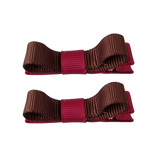 School Hair Accessories Deluxe Hair Clips Girls Hair Bow (Set of 2) Burgundy Base & Centre Ribbon Non Slip Clip Bow Pinkberry Kisses Burgundy Brown
