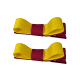 School Hair Accessories Deluxe Hair Clips Girls Hair Bow (Set of 2) Burgundy Base & Centre Ribbon Non Slip Clip Bow Pinkberry Kisses Burgundy Daffodil Yellow