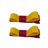 School Hair Accessories Deluxe Hair Clips Girls Hair Bow (Set of 2) Burgundy Base & Centre Ribbon Non Slip Clip Bow Pinkberry Kisses Burgundy Maize yellow