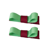 School Hair Accessories Deluxe Hair Clips Girls Hair Bow (Set of 2) Burgundy Base & Centre Ribbon Non Slip Clip Bow Pinkberry Kisses Burgundy Mint Green