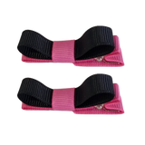 School Hair Accessories Deluxe Hair Clips Girls Hair Bow (Set of 2) Hot Pink Base & Centre Ribbon Non Slip Clip Bow Pinkberry Kisses Hot Pink  Black