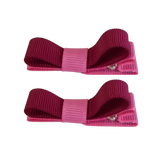 School Hair Accessories Deluxe Hair Clips Girls Hair Bow (Set of 2) Hot Pink Base & Centre Ribbon Non Slip Clip Bow Pinkberry Kisses Hot Pink  Burgundy