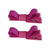 School Hair Accessories Deluxe Hair Clips Girls Hair Bow (Set of 2) Hot Pink Base & Centre Ribbon Non Slip Clip Bow Pinkberry Kisses Hot Pink  Garden Rose Pink