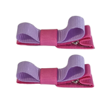 School Hair Accessories Deluxe Hair Clips Girls Hair Bow (Set of 2) Hot Pink Base & Centre Ribbon Non Slip Clip Bow Pinkberry Kisses Hot Pink  Light Orchid