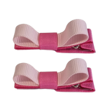 School Hair Accessories Deluxe Hair Clips Girls Hair Bow (Set of 2) Hot Pink Base & Centre Ribbon Non Slip Clip Bow Pinkberry Kisses Hot Pink  Light Pink