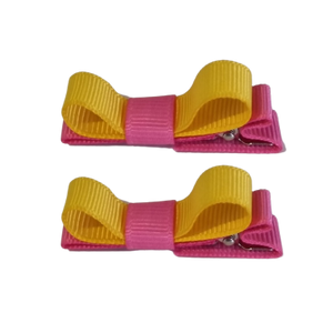 School Hair Accessories Deluxe Hair Clips Girls Hair Bow (Set of 2) Hot Pink Base & Centre Ribbon Non Slip Clip Bow Pinkberry Kisses Hot Pink  Baby Maize 