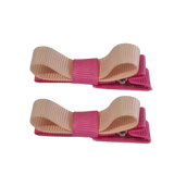 School Hair Accessories Deluxe Hair Clips Girls Hair Bow (Set of 2) Hot Pink Base & Centre Ribbon Non Slip Clip Bow Pinkberry Kisses Hot Pink  petal Peach