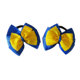 School uniform hair accessories Double Bella Bow 10cm - Royal Blue Base & Centre Ribbon Daffodil Yellow - Pinkberry Kisses