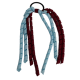 School Hair Accessories School Uniform Hair Tie Curly Ponytail Streamer - Burgundy Base & Top Ribbon Girls Hair Tie Pinkberry Kisses Burgundy Light Blue