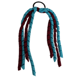 School Hair Accessories School Uniform Hair Tie Curly Ponytail Streamer - Burgundy Base & Top Ribbon Girls Hair Tie Pinkberry Kisses Burgundy Misty Turquoise