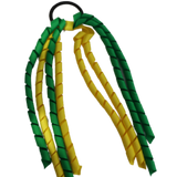 School Hair Accessories Curly Ponytail Streamer - Daffodil Yellow Base & Top Ribbon Hair Tie Pinkberry Kisses Daffodil Yellow Emerald Green