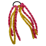 School Hair Accessories Curly Ponytail Streamer - Daffodil Yellow Base & Top Ribbon Hair Tie Pinkberry Kisses Daffodil Yellow Hot Pink