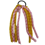 School Hair Accessories Curly Ponytail Streamer - Daffodil Yellow Base & Top Ribbon Hair Tie Pinkberry Kisses Daffodil Yellow Light Pink