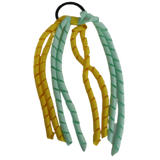 School Hair Accessories Curly Ponytail Streamer - Daffodil Yellow Base & Top Ribbon Hair Tie Pinkberry Kisses Daffodil Yellow pastel Green