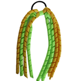 School Hair Accessories Curly Ponytail Streamer - Key Lime Base & Top Ribbon Hair Tie Pinkberry Kisses Key Lime Maize Yellow