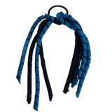 School Hair Accessories Curly Ponytail Streamer - Navy Blue Base & Top Ribbon Hair Tie Pinkberry Kisses Navy Blue Methyl Blue
