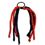 School Hair Accessories Curly Ponytail Streamer - Navy Blue Base & Top Ribbon Hair Tie Pinkberry Kisses Navy Blue Neon Orange