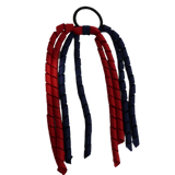 School Hair Accessories Curly Ponytail Streamer - Navy Blue Base & Top Ribbon Hair Tie Pinkberry Kisses Navy Blue Red