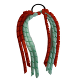 School Hair Accessories School Uniform Hair Tie Curly Ponytail Streamer - Burgundy Base & Top Ribbon Girls Hair Tie Pinkberry Kisses Autumn Orange Pastel Green