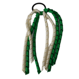 School Hair Accessories School Uniform Hair Tie Curly Ponytail Streamer - Emerald Green Base & Top Ribbon Girls Hair Tie Pinkberry Kisses Emerald Green Ivory Cream