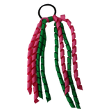 School Hair Accessories School Uniform Hair Tie Curly Ponytail Streamer - Emerald Green Base & Top Ribbon Girls Hair Tie Pinkberry Kisses Emerald Green Hot Pink