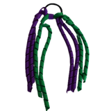 School Hair Accessories School Uniform Hair Tie Curly Ponytail Streamer - Emerald Green Base & Top Ribbon Girls Hair Tie Pinkberry Kisses Emerald Green Purple