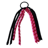 School Hair Accessories Curly Ponytail Streamer - Black Base & Top Ribbon Hair Tie Pinkberry Kisses Black Hot Pink