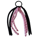 School Hair Accessories Curly Ponytail Streamer - Black Base & Top Ribbon Hair Tie Pinkberry Kisses Black Light Pink