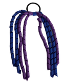 School Hair Accessories Curly Ponytail Streamer - Royal Blue Base & Top Ribbon Hair Tie Pinkberry Kisses School Uniform Hair Tie Royal Blue Grape