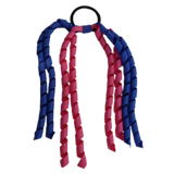 School Hair Accessories Curly Ponytail Streamer - Royal Blue Base & Top Ribbon Hair Tie Pinkberry Kisses School Uniform Hair Tie Royal Blue Hot Pink