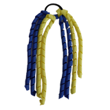 School Hair Accessories Curly Ponytail Streamer - Royal Blue Base & Top Ribbon Hair Tie Pinkberry Kisses School Uniform Hair Tie Royal Blue Lemon Yellow