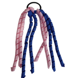 School Hair Accessories Curly Ponytail Streamer - Royal Blue Base & Top Ribbon Hair Tie Pinkberry Kisses School Uniform Hair Tie Royal Blue Light Pink