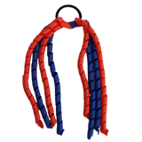 School Hair Accessories School Uniform Hair Tie Curly Ponytail Streamer - Neon Orange Base & Top Ribbon Girls Hair Tie Pinkberry Kisses Neon Orange Royal Blue